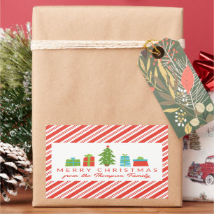 Pegatina Rectangular Árbol y regalos magníficos, Feliz Navidad desde
