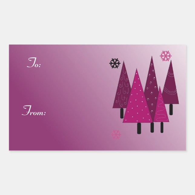 Pegatina Rectangular Árboles de Navidad Caprichosos (Anverso)