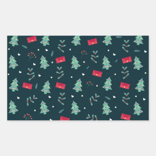 Pegatina Rectangular Árboles de Navidad de un Verde Profundo Regalo Per