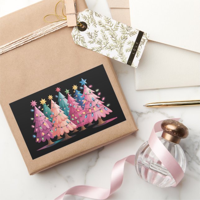 Pegatina Rectangular Árboles de Navidad Lindos Árbol de Navidad (Regalar)