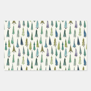 Pegatina Rectangular Árboles de Navidad modernos patrón ilustrado