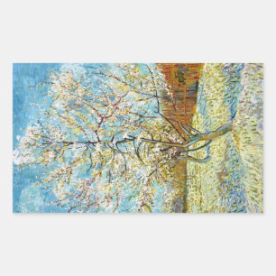 Pegatina Rectangular Árboles de rosa en florín Vincent Van Gogh