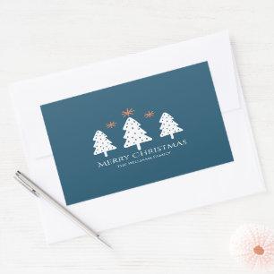 Pegatina Rectangular Árboles navideños modernos y estrellas azules