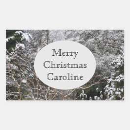 Pegatina Rectangular Árboles nevados