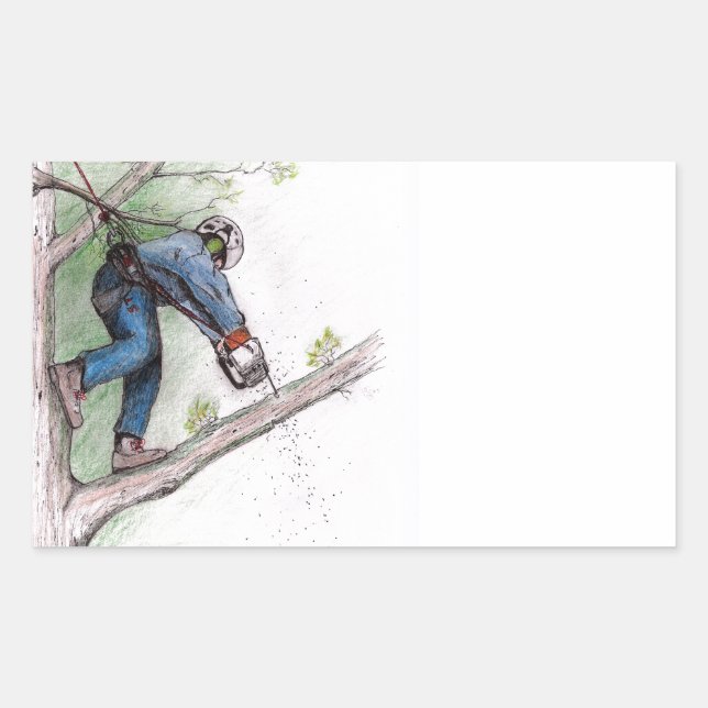 Pegatina Rectangular Arborisco de cirujano árbol Lumberjack (Anverso)