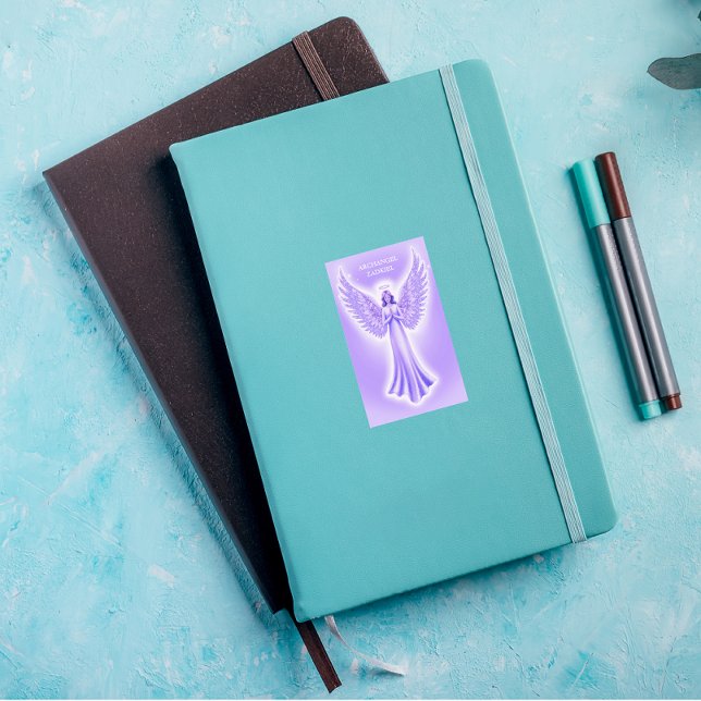 Pegatina Rectangular Arcángel Zadkiel Navidades Púrpura Y Blanco (Notebook)