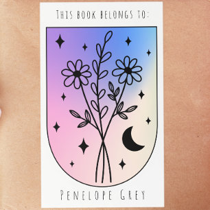 Pegatina Rectangular Arco floral Holograma Celestial Pastel Placa del L