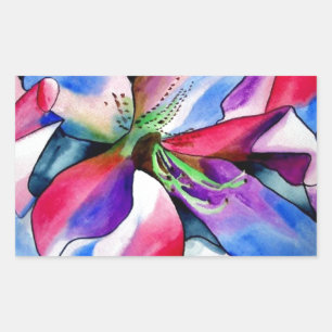 Pegatina Rectangular Arcoiris Azalea florido original pintura acuarela