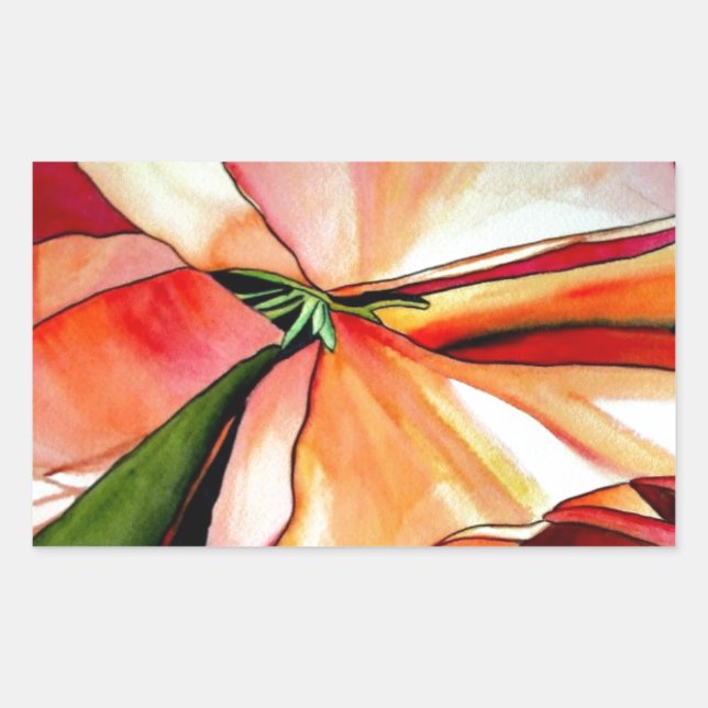 Pegatina Rectangular Arcoiris Begonia acuarela arte original (Anverso)