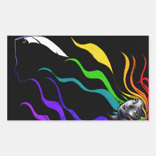 Pegatina Rectangular Arcoiris En El Pelo