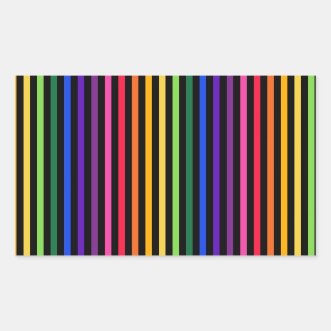 Pegatina Rectangular Arcoiris y rayas negras (Anverso)