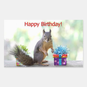 Pegatina Rectangular ardilla de cumpleaños feliz