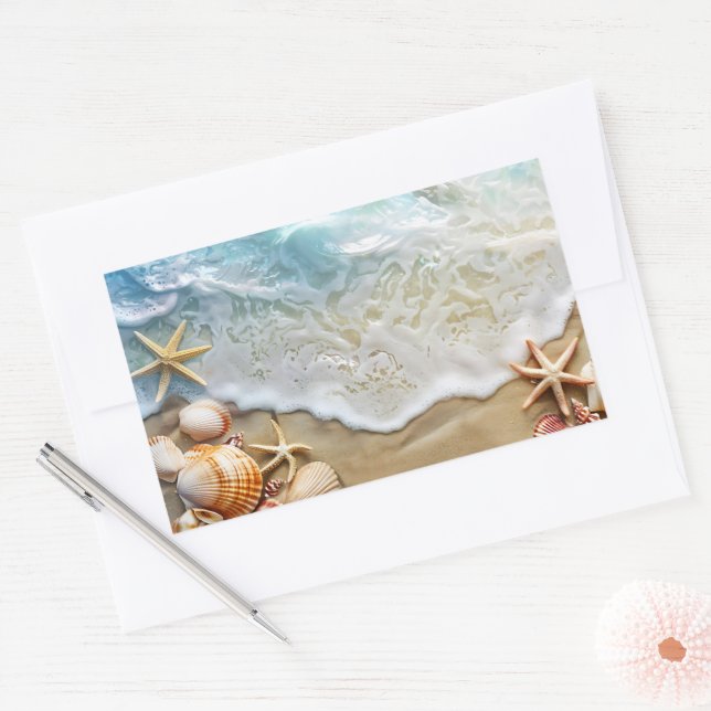 Pegatina Rectangular Arena y mar (Sobre)