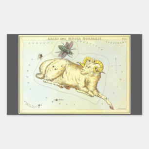 Pegatina Rectangular Aries Carnero, Constelación Vintage, Espejo de Ura