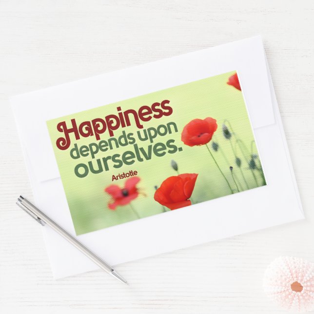 Pegatina Rectangular Aristóteles cita Inspiradora "Felicidad" (Sobre)