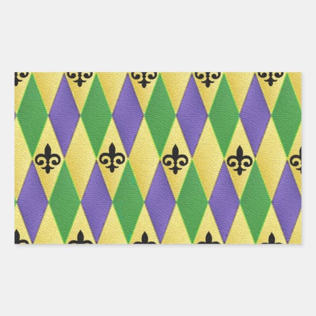 Pegatina Rectangular Arlequín de Mardi Gras Flor De Lis (Anverso)