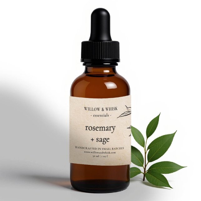 Pegatina Rectangular Aromaterapia artesanal Aceite esencial Kraft Leaf (essential oil bottle label kraft botanical leaf custom packaging artisan maker business gifting)