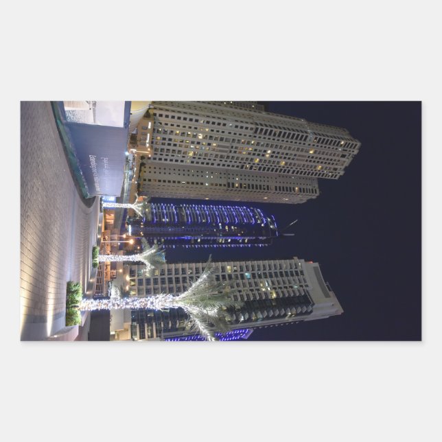 Pegatina Rectangular Arquitectura de Dubái de noche (Anverso)