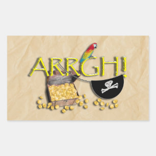 Pegatina Rectangular ¡ARRGH! Con el tesoro pirata, el parche de loros y