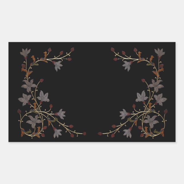 Pegatina Rectangular Art Deco Flowers On Black (Anverso)