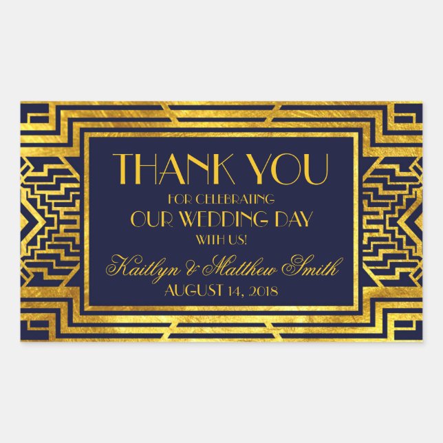 Pegatina Rectangular Art Deco Navy Gold Geométrico moderno (Anverso)