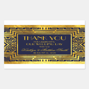 Pegatina Rectangular Art Deco Navy Gold Geométrico moderno