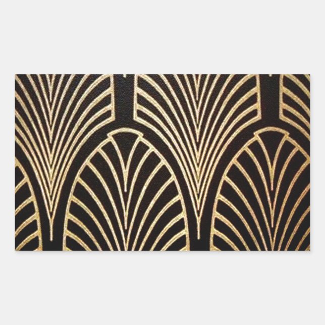 Pegatina Rectangular Art Nouveau, art deco, patrón de ventilador, bronc (Anverso)