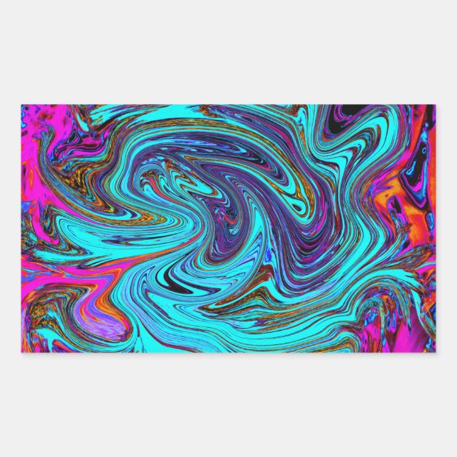 Pegatina Rectangular Arte abstracto retro groovy azul acuático y negro (Anverso)