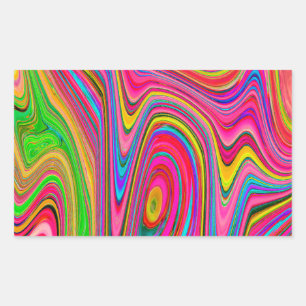 Pegatina Rectangular Arte abstracto y psicodélico amarillo, rojo y azul