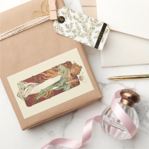Pegatina Rectangular Arte Antiguo Moderno, Champán de Alphonse Mucha