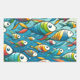 Pegatina Rectangular Arte colorido de peces submarinos