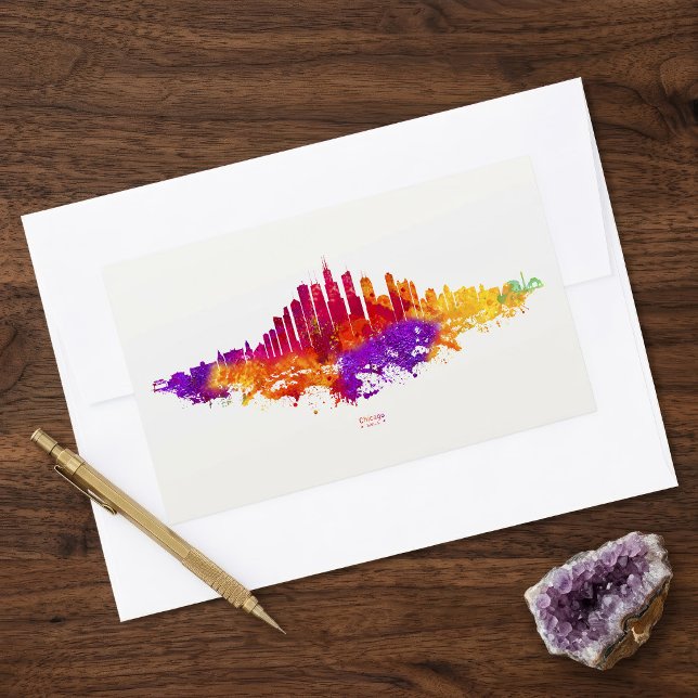 Pegatina Rectangular Arte de Acuarela del Horizonte de Chicago sobre Fo (Chicago Skyline Watercolor Art on White Background. Rectangular Sticker)