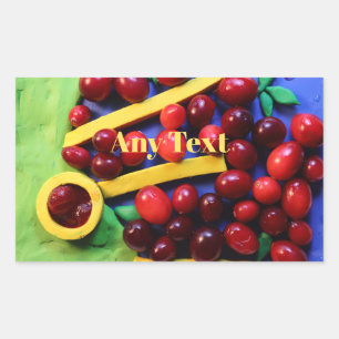 Pegatina Rectangular Arte de arcilla de Cranberries Rojas en BlueBbog