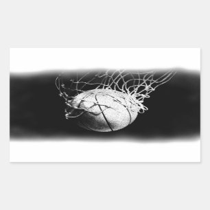 Pegatina Rectangular Arte de baloncesto en blanco y negro