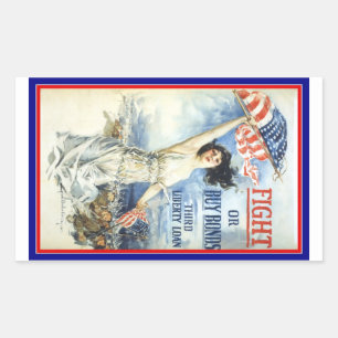 Pegatina Rectangular Arte de cartel de mujer patriótica vintage con ban