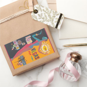 Pegatina Rectangular Arte de cartel de viaje de juego vintage de Las Ve