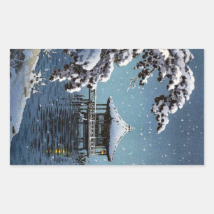 Pegatina Rectangular Arte de escena del invierno en el lado del río ori