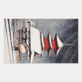 Pegatina Rectangular Arte de escenas de invierno de Kawase oriental en 