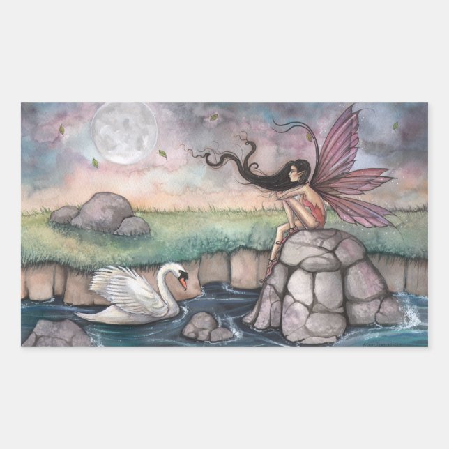 Pegatina Rectangular Arte de fantasía de hada gótica y cisne (Anverso)