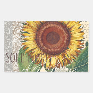 Pegatina Rectangular Arte de Flor de Damasco Vintage Girasol