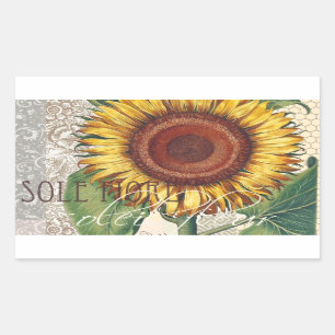 Pegatina Rectangular Arte de flor de yute vintage Damask