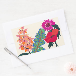 Pegatina Rectangular Arte de jardín floral boho maximalista vibrante