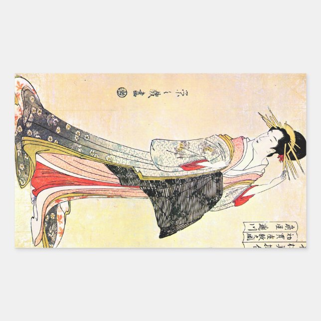 Pegatina Rectangular Arte de la dama de geisha clásica japonesa orienta (Anverso)