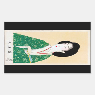 Pegatina Rectangular Arte de la dama de geisha clásica japonesa orienta