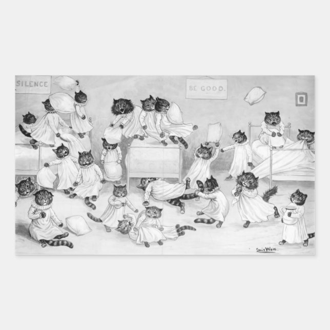 Pegatina Rectangular Arte de Louis Wain 1900 (Anverso)