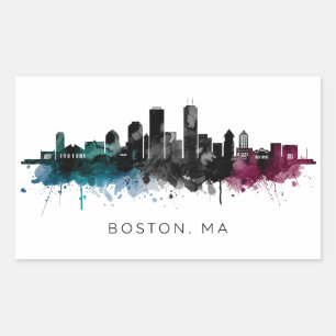 Pegatina Rectangular Arte de Massachusetts   Acuarela del horizonte de 