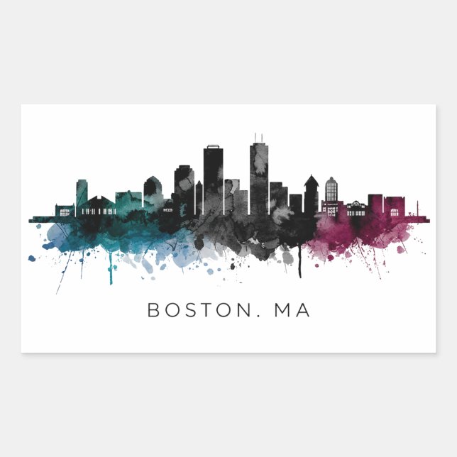 Pegatina Rectangular Arte de Massachusetts | Acuarela del horizonte de  (Anverso)
