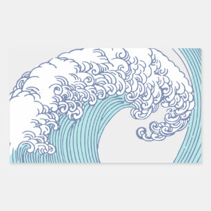 Pegatina Rectangular Arte de olas de surf Ukiyo-e japonés vintage Costa
