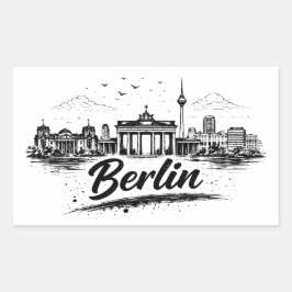 Pegatina Rectangular Arte de paisaje urbano minimalista de Berlín Alema