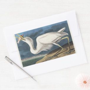 Pegatina Rectangular Arte de Pájaro de la Garza Blanca Grande Vintage A